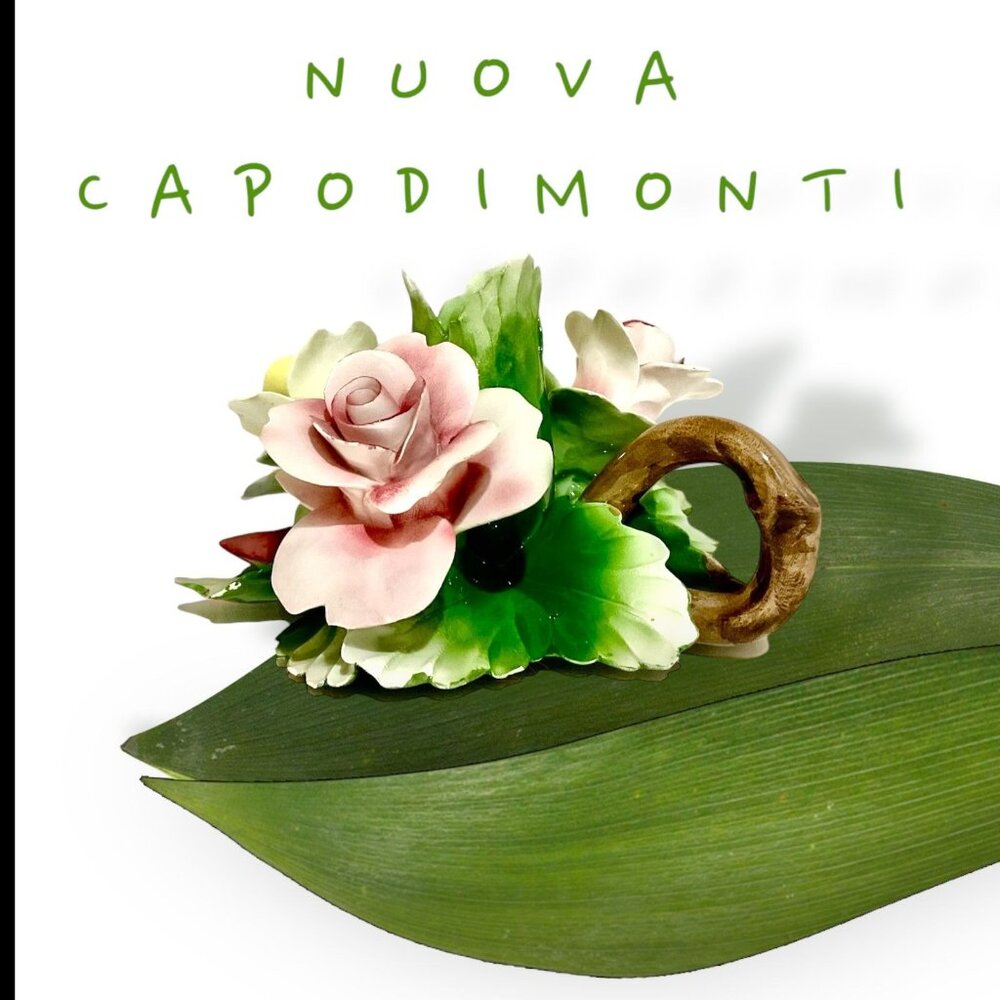 nuova capodimonte porcelain roses candle stick pink blues yellows green delicate